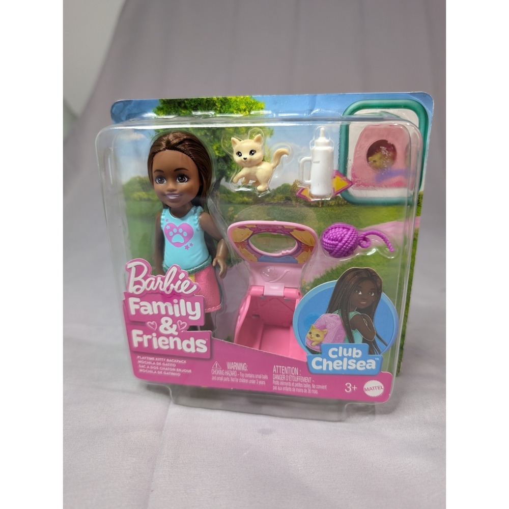 Barbie Family &‎ Friends Playtime Kitty Backpack Brunette Club Chelsea Doll